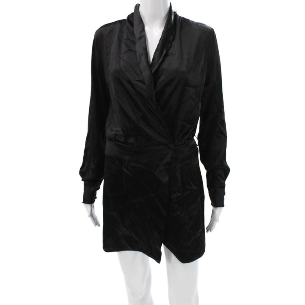 Nonchalant Label Womens Wrap Dress Black V-Neck Long Sleeve Size M